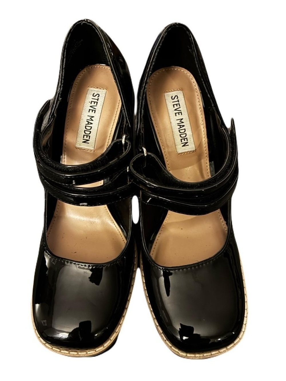 Steve Madden Black Patent Double-Strap Heels